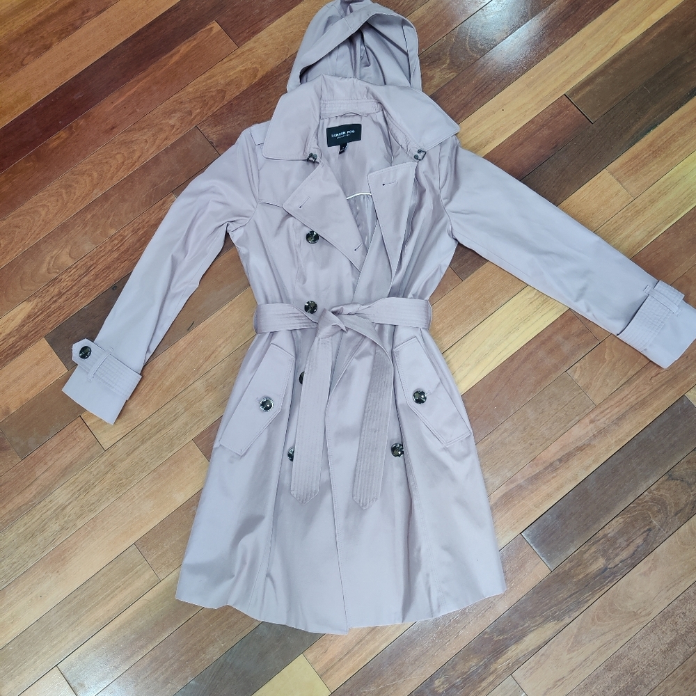London Fog Double Breasted Trench Coat with Removable Hood